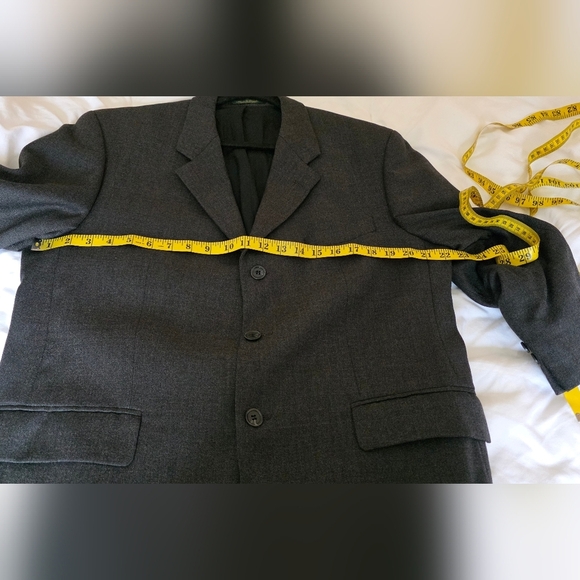 Joseph Feiss International Grey Pure Wool 3 Button Blazer Jacket 44R Preppy Y2K - Picture 12 of 12
